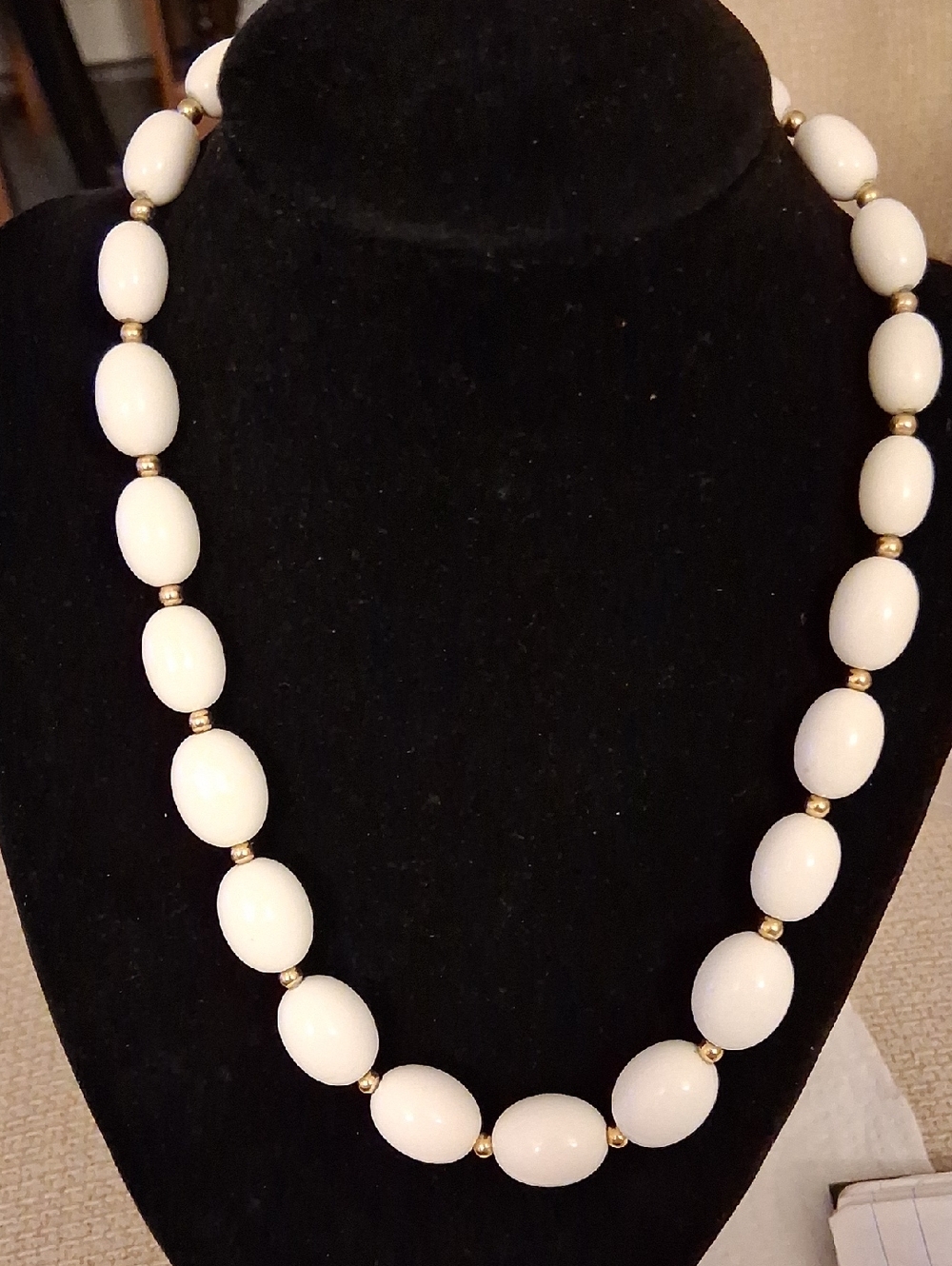 Classic White Bead Necklace with Gold Accent Bead Spacers
